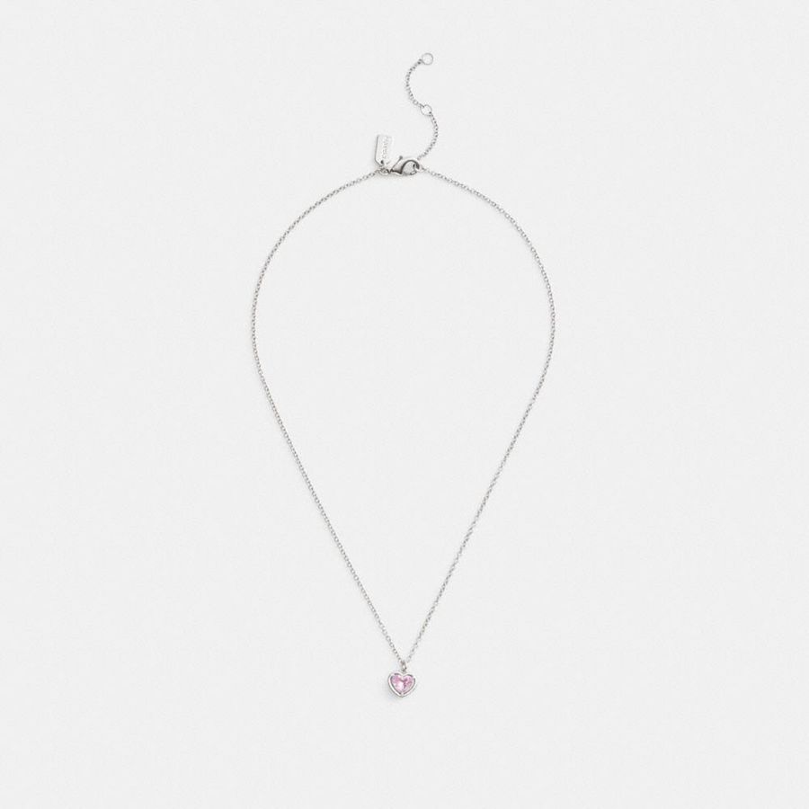 Jóias COACH Halo Heart Pendant Necklace Feminino Prateadas | 69283QCMI