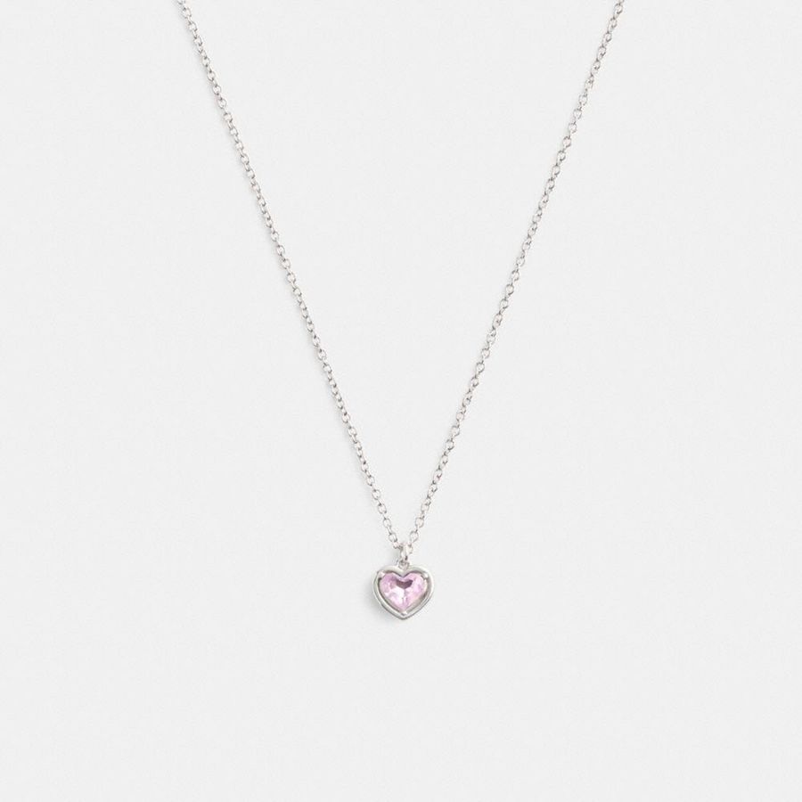 Jóias COACH Halo Heart Pendant Necklace Feminino Prateadas | 69283QCMI