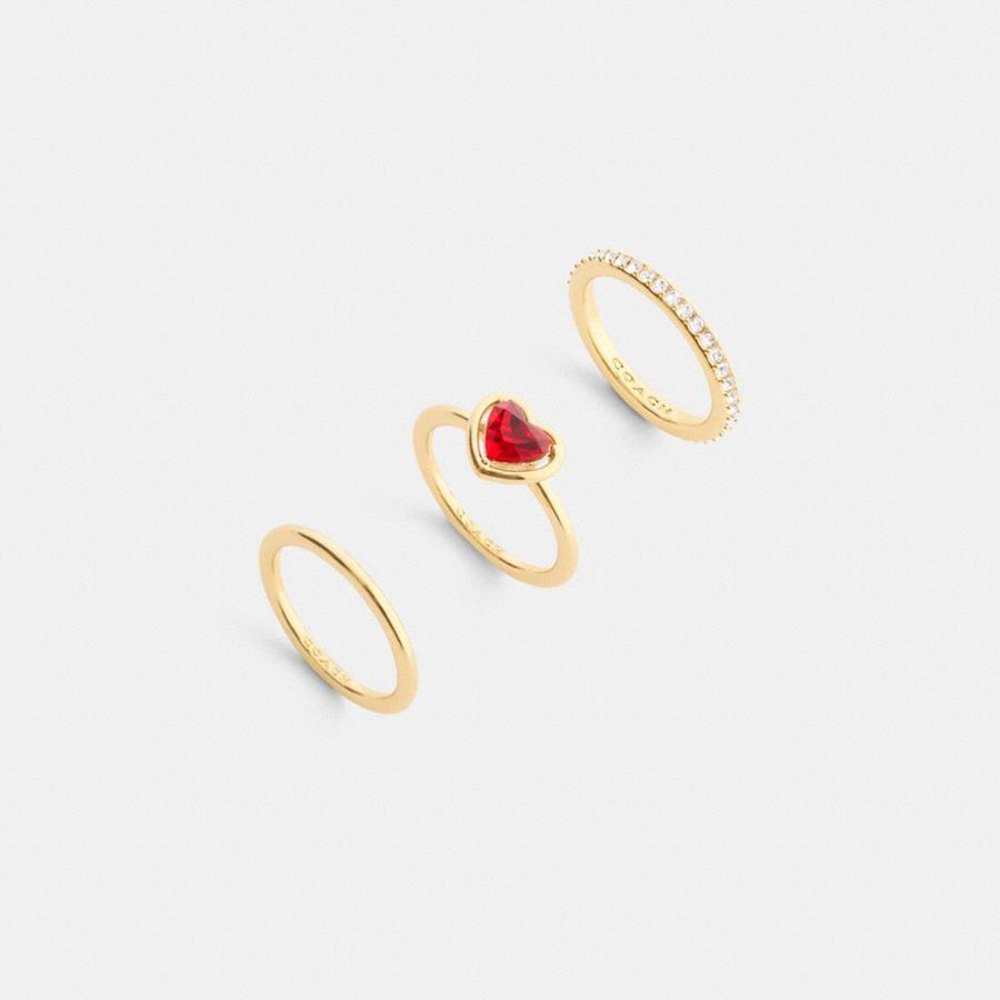 Jóias COACH Halo Heart Ring Set Feminino Douradas | 38504NXWL