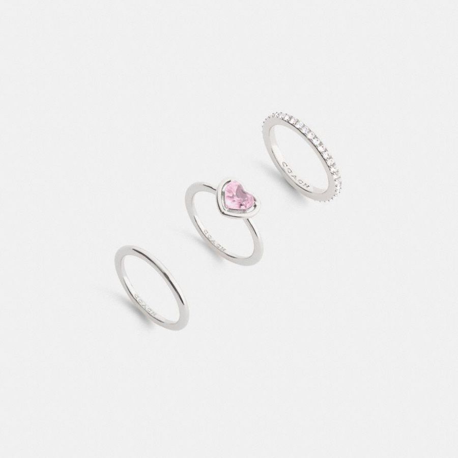 Jóias COACH Halo Heart Ring Set Feminino Prateadas | 26139NLQR