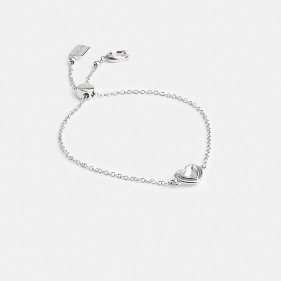 Jóias COACH Halo Heart Slider Bracelet Feminino Prateadas | 24071RANB