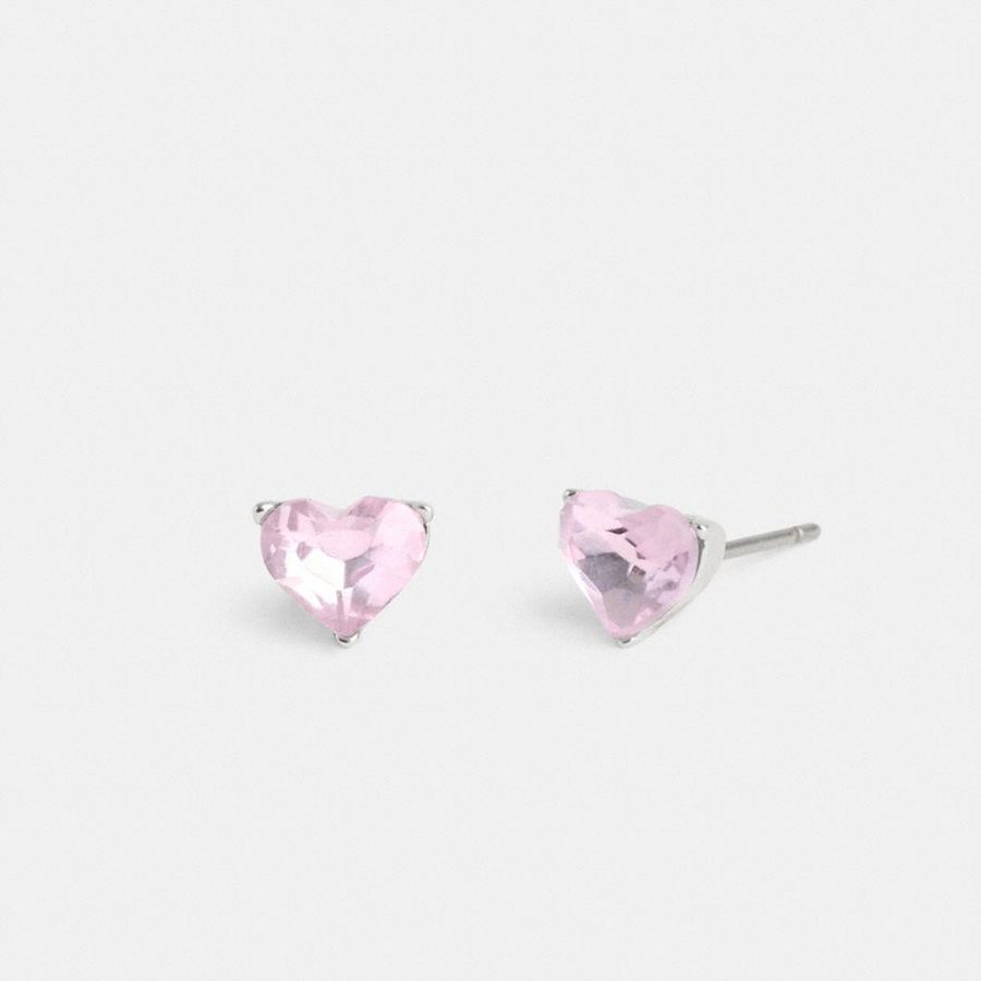 Jóias COACH Halo Heart Stud Earrings Feminino Rosa | 12403FKOP