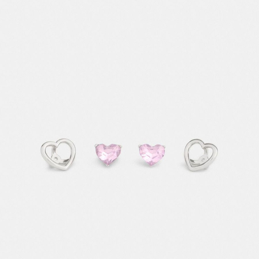 Jóias COACH Halo Heart Stud Earrings Feminino Rosa | 12403FKOP