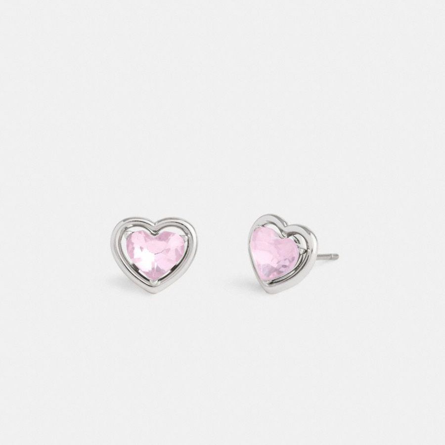 Jóias COACH Halo Heart Stud Earrings Feminino Rosa | 12403FKOP