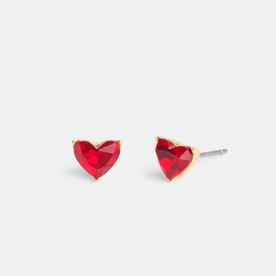 Jóias COACH Halo Heart Stud Earrings Feminino Vermelhas | 47126ZFXT