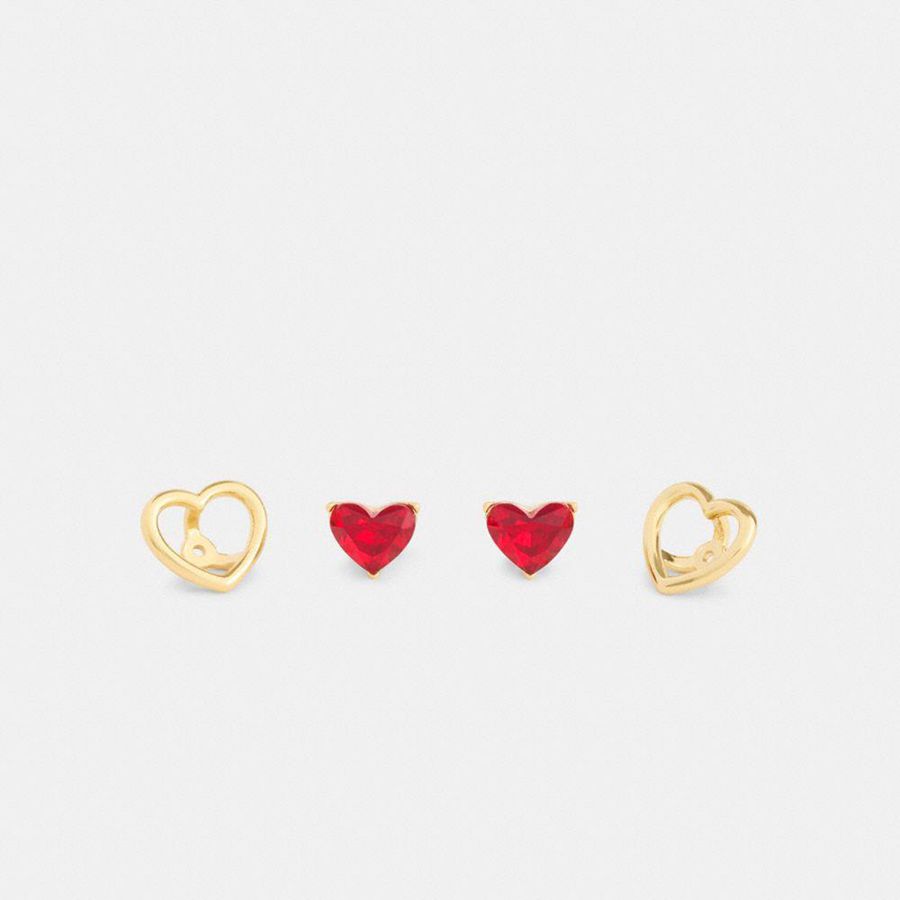 Jóias COACH Halo Heart Stud Earrings Feminino Vermelhas | 47126ZFXT