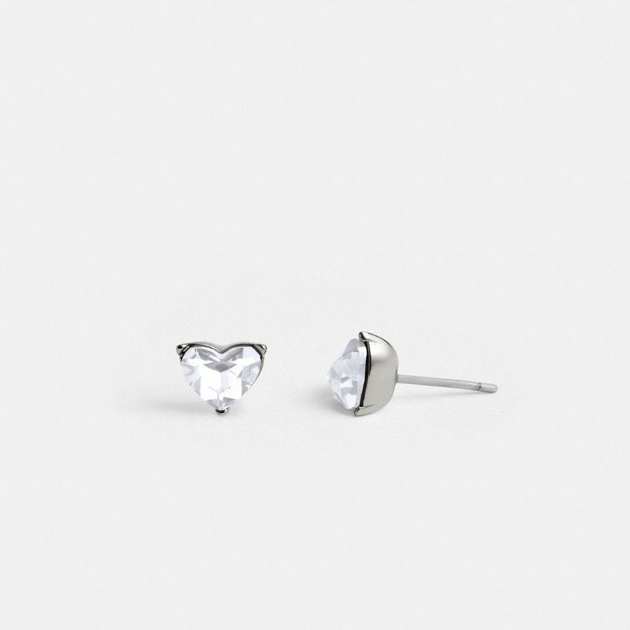 Jóias COACH Halo Heart Stud Earrings Feminino Prateadas | 29714UIKX