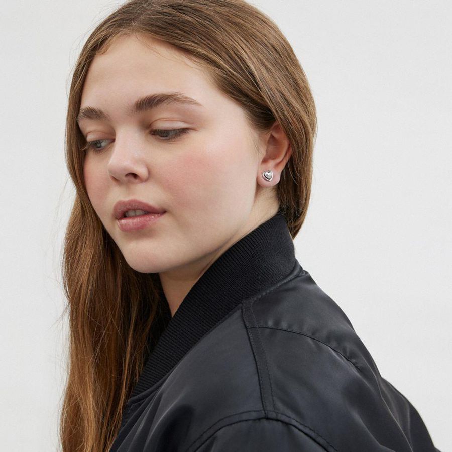 Jóias COACH Halo Heart Stud Earrings Feminino Prateadas | 29714UIKX