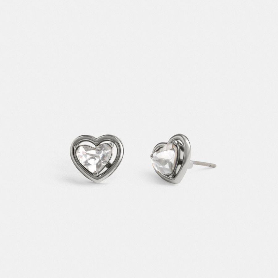 Jóias COACH Halo Heart Stud Earrings Feminino Prateadas | 29714UIKX