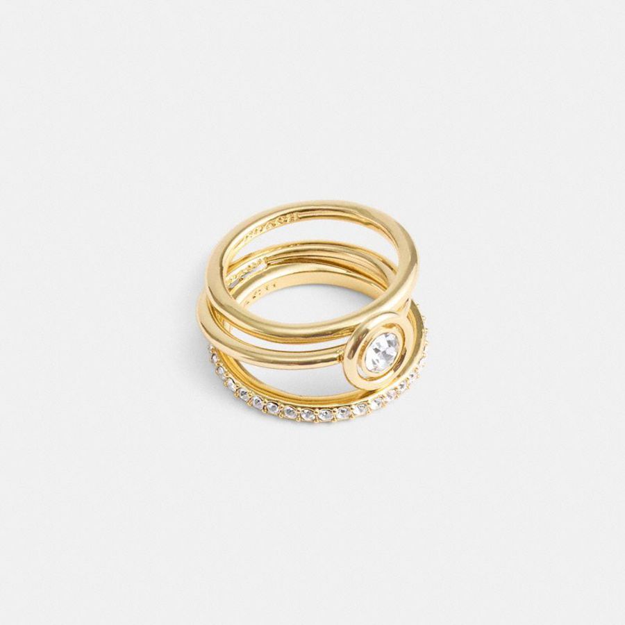 Jóias COACH Halo Round Ring Set Feminino Douradas | 96014UPAQ
