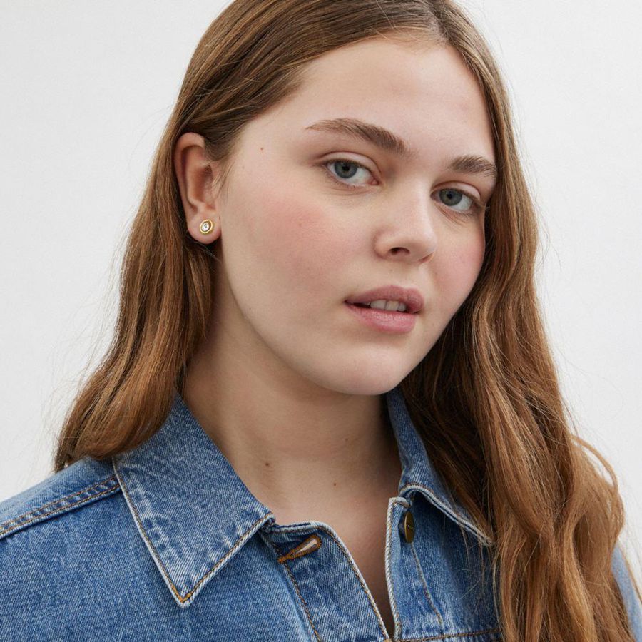 Jóias COACH Halo Round Stud Earrings Feminino Douradas | 92716YRPL