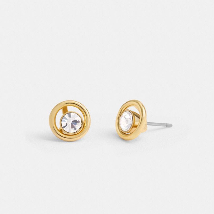 Jóias COACH Halo Round Stud Earrings Feminino Douradas | 92716YRPL