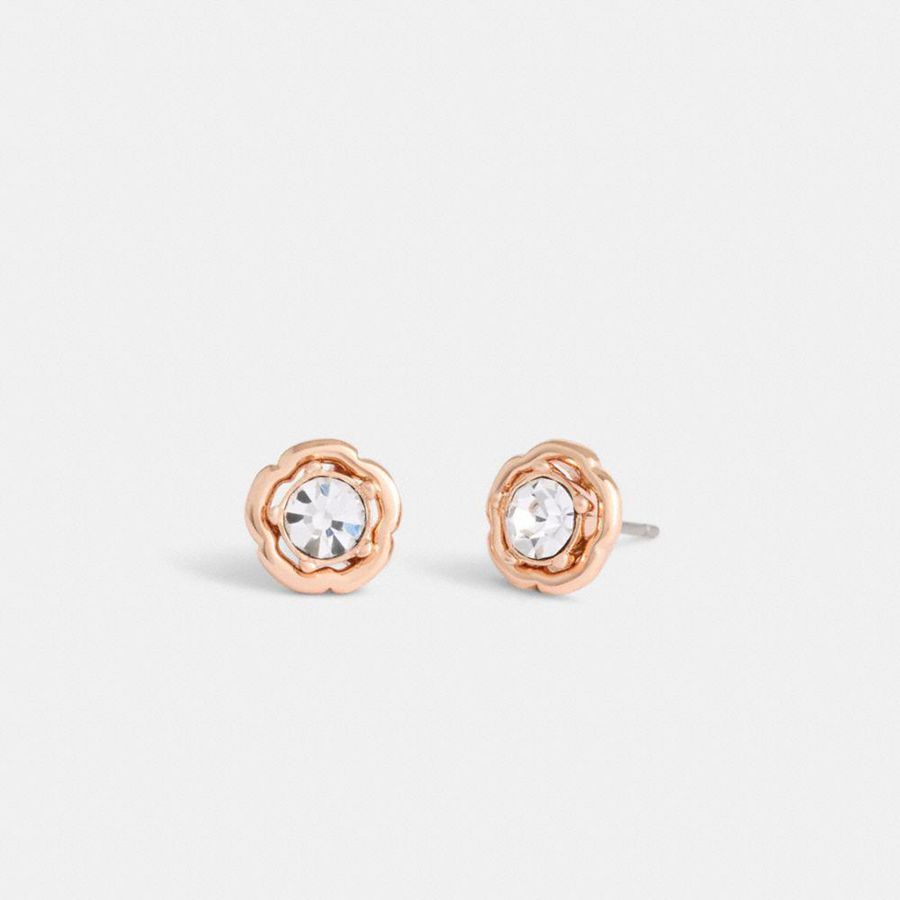 Jóias COACH Halo Tea Rose Stud Earrings Feminino Prateadas | 62518YKNU
