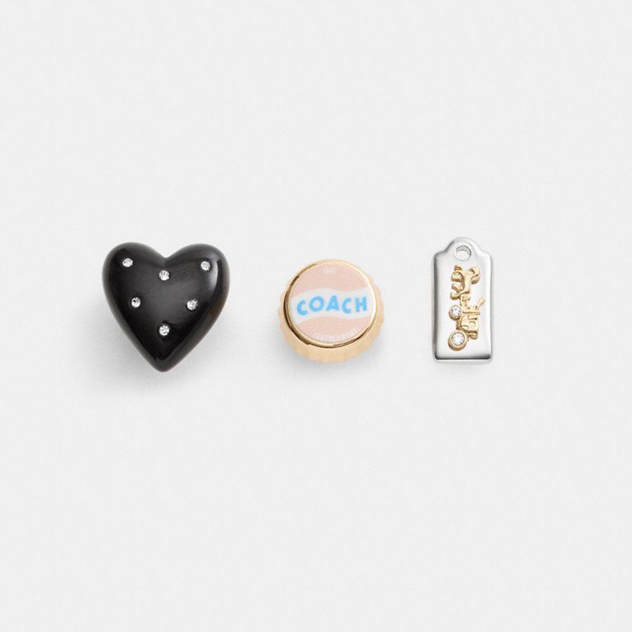 Jóias COACH Heart And Bottle Cap Pin Trio Feminino Pretas | 63481RSWC