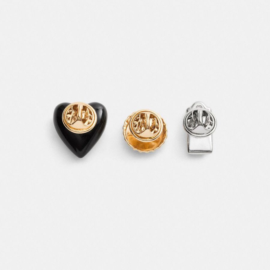 Jóias COACH Heart And Bottle Cap Pin Trio Feminino Pretas | 63481RSWC