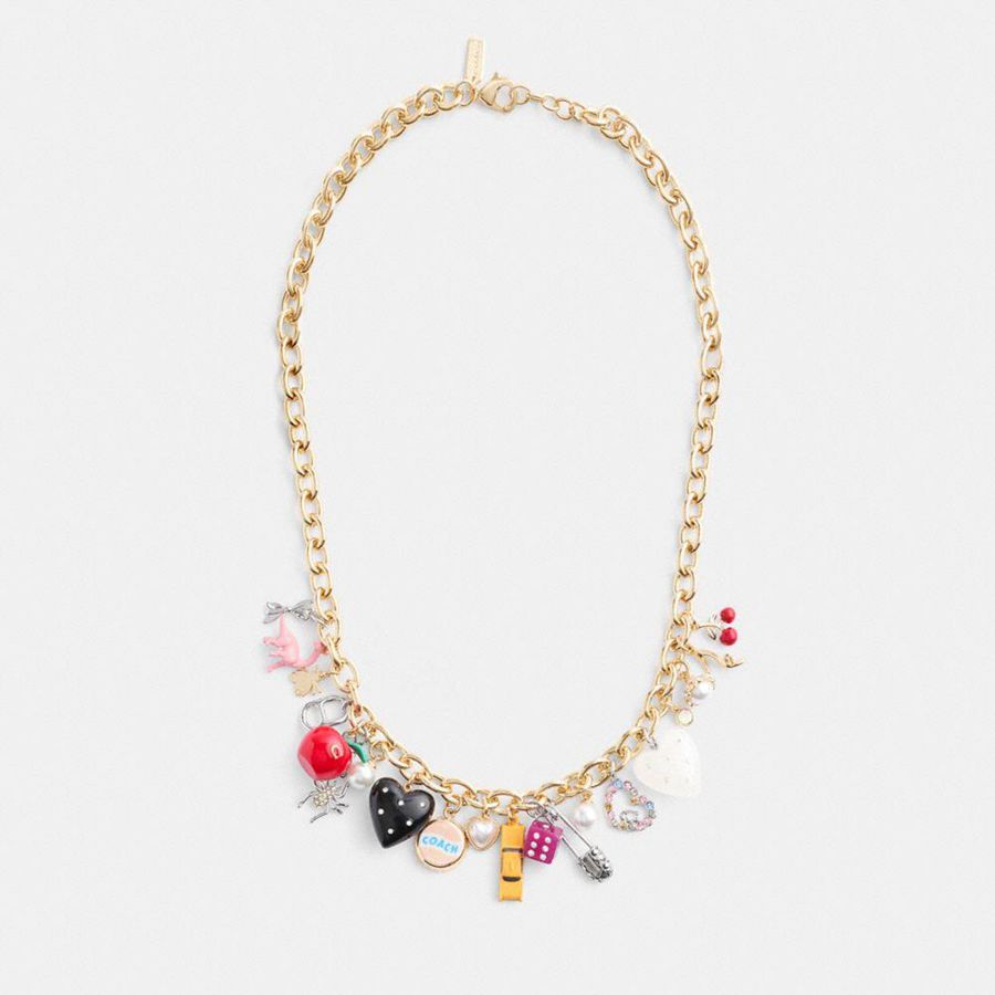 Jóias COACH Heart And Taxi Statement Charm Necklace Feminino Douradas | 34285WVGA