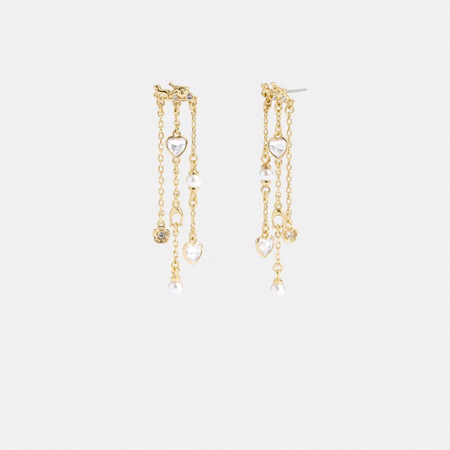 Jóias COACH Horse And Carriage Front Back Charm Earrings Feminino Douradas | 83140ZIWJ