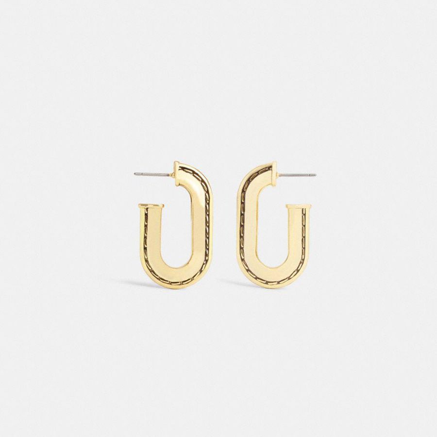 Jóias COACH Large Stitched Chain Link Earrings Feminino Douradas | 36715FZRK