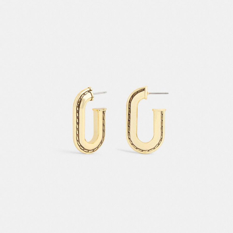 Jóias COACH Large Stitched Chain Link Earrings Feminino Douradas | 36715FZRK