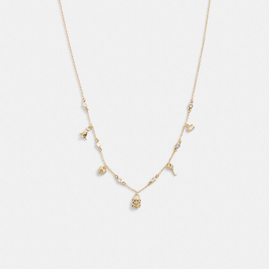 Jóias COACH Mini Iconic Charm Necklace Feminino Douradas | 25468ZUIM
