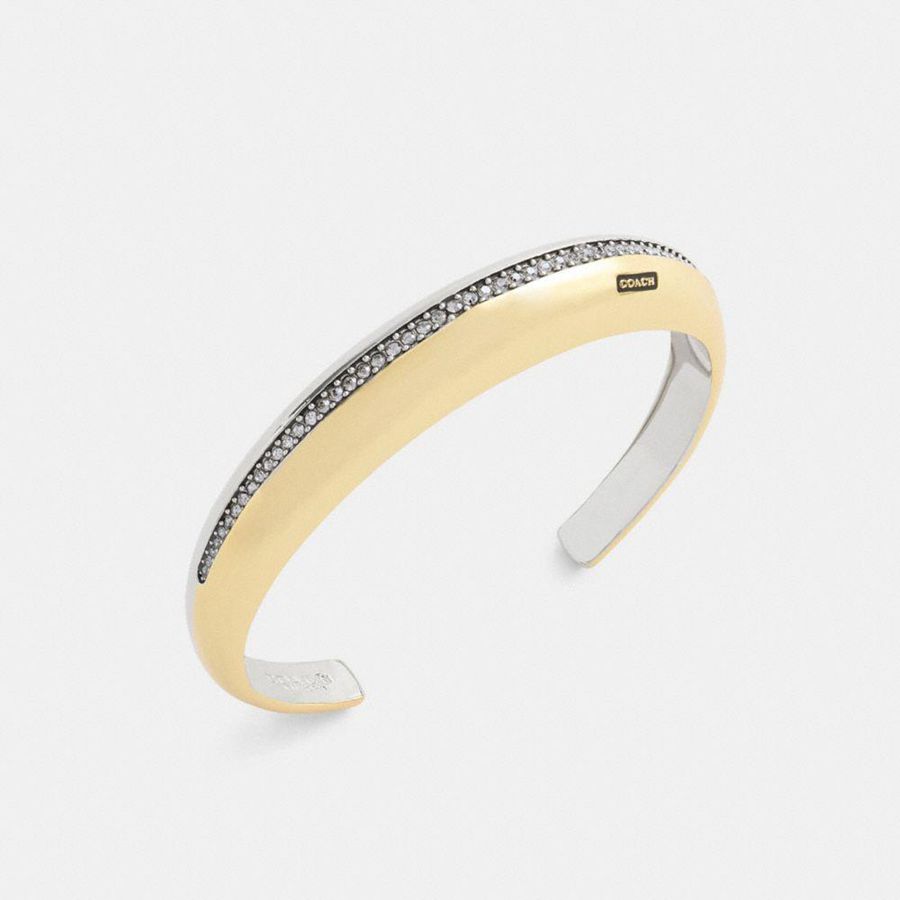 Jóias COACH Mixed Metals Pavé Huggie Bracelet Feminino Prateadas | 60742KBGZ