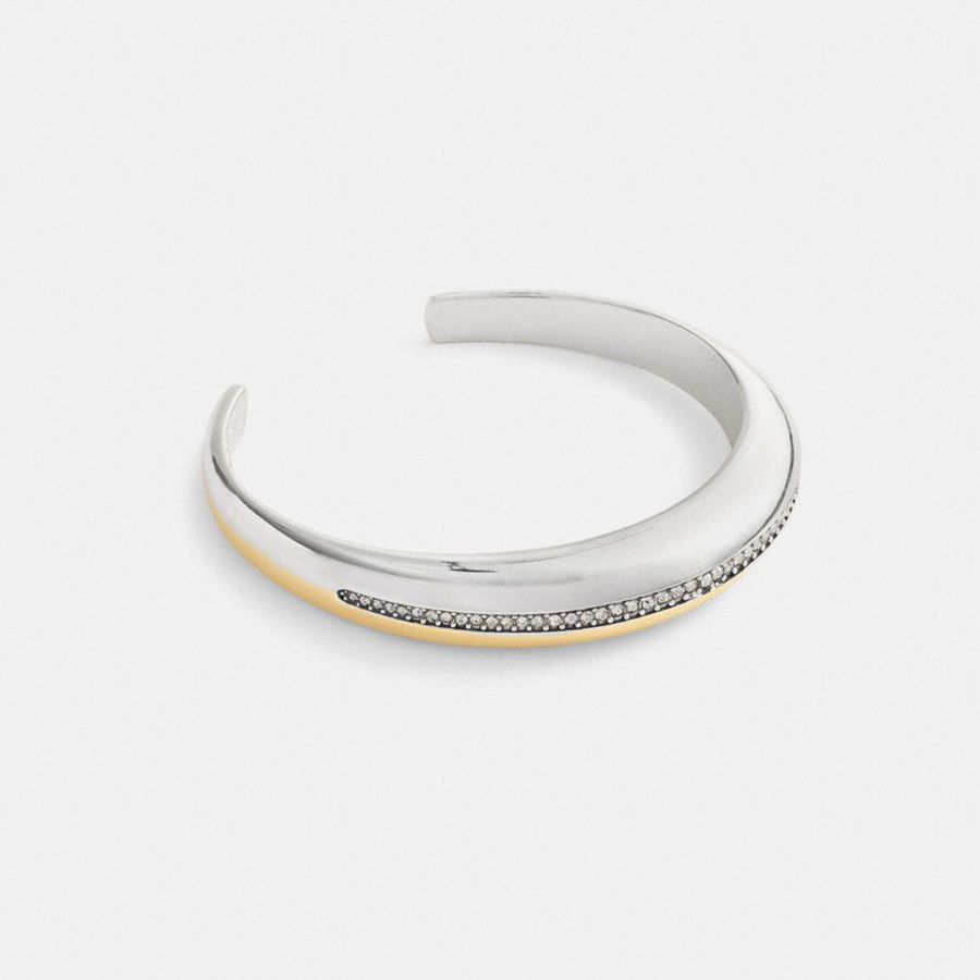Jóias COACH Mixed Metals Pavé Huggie Bracelet Feminino Prateadas | 60742KBGZ