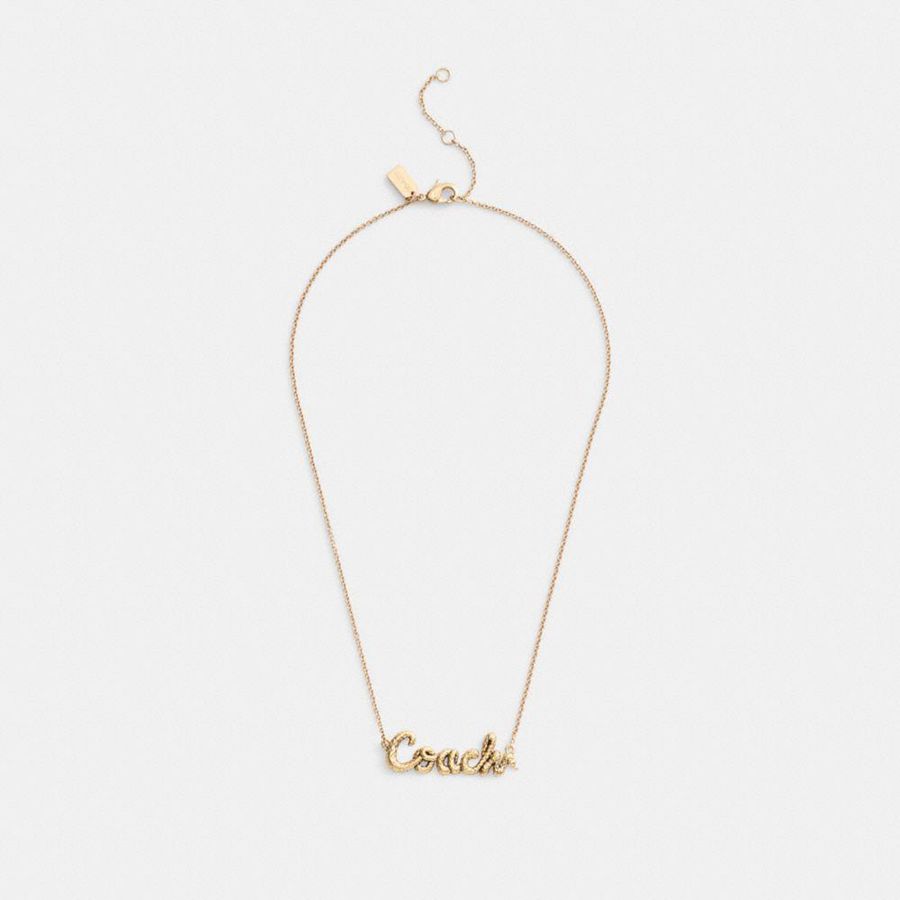 Jóias COACH New Year Coach Snake Script Necklace Feminino Douradas | 68521FVDP