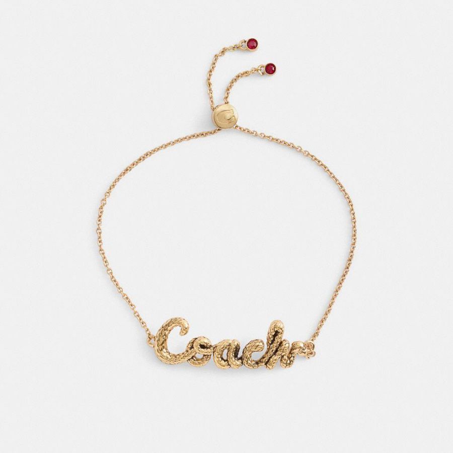 Jóias COACH New Year Coach Snake Script Slider Bracelet Feminino Douradas | 95760MBTJ