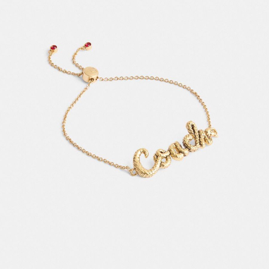 Jóias COACH New Year Coach Snake Script Slider Bracelet Feminino Douradas | 95760MBTJ