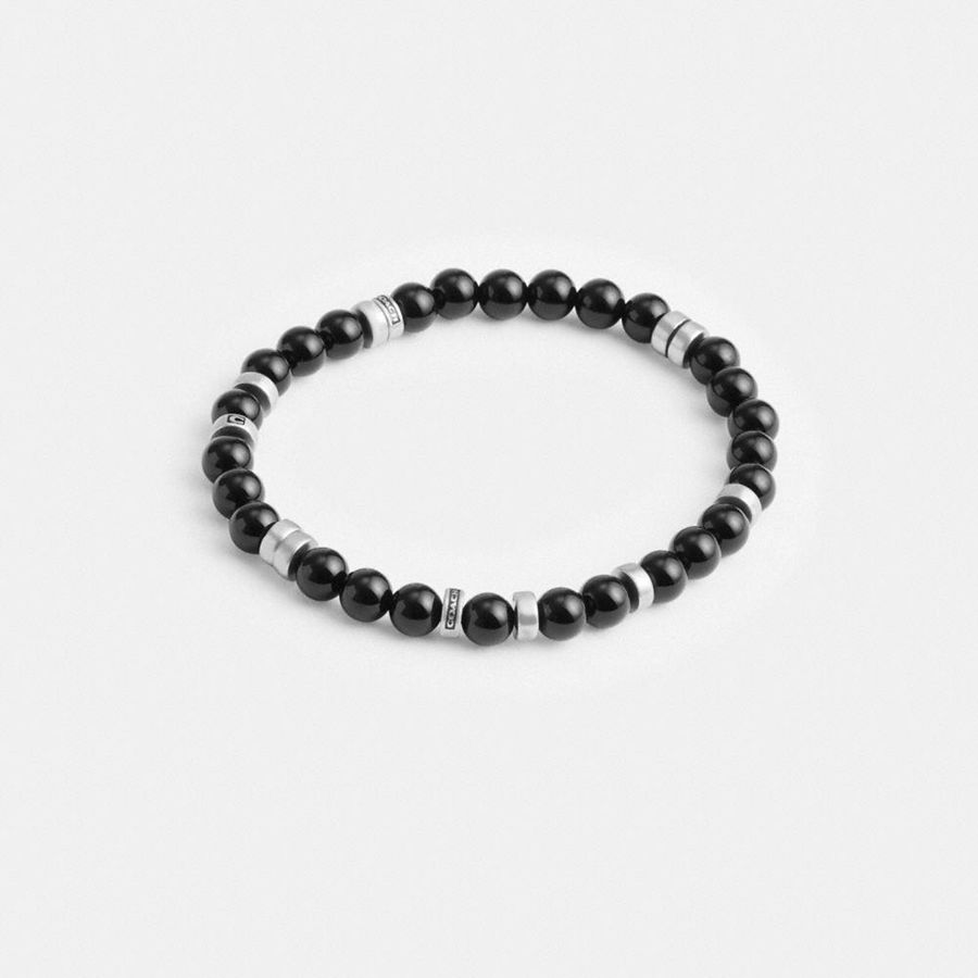Jóias COACH Onyx Beaded Disk Bracelet Masculino Pretas | 48756TZWR
