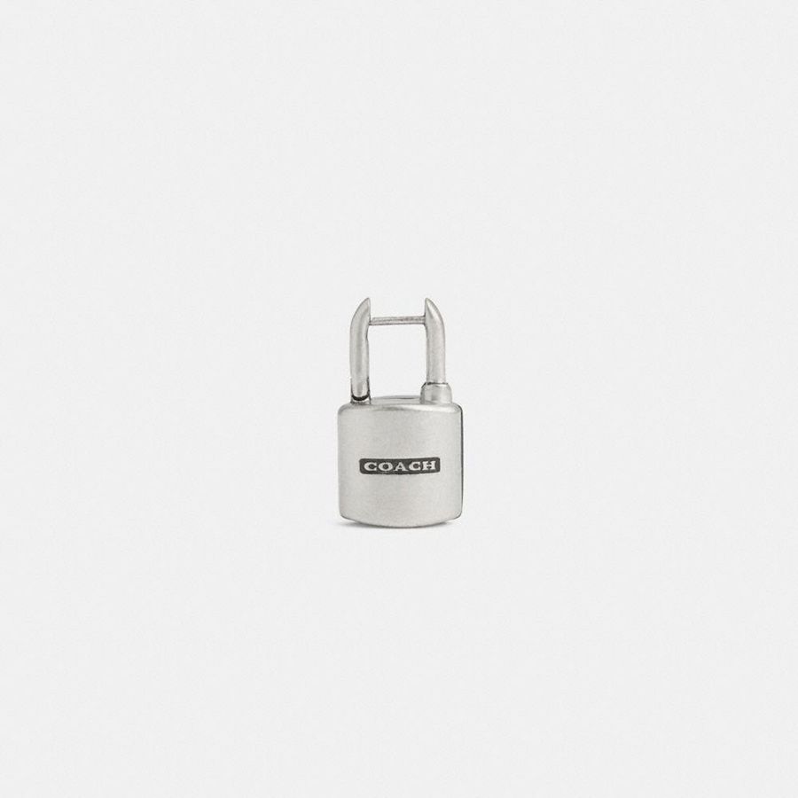 Jóias COACH Padlock Huggie Earring Feminino Prateadas | 18427WVSJ