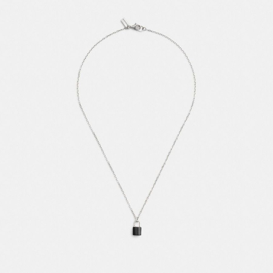 Jóias COACH Padlock Pendant Necklace Feminino Prateadas | 18427PHSJ