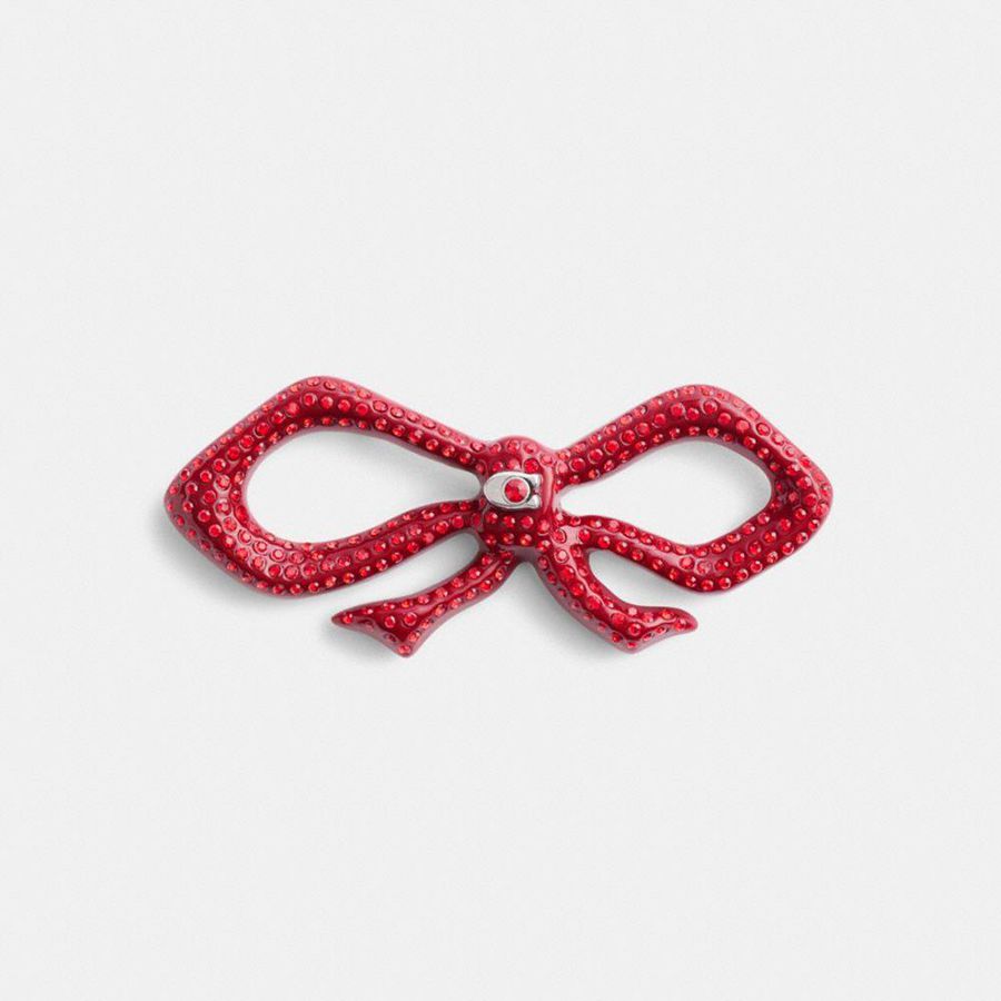 Jóias COACH Pavé Bow Barrette Feminino Vermelhas | 05678BKQE
