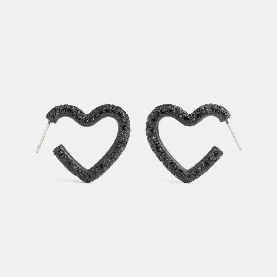 Jóias COACH Pavé Heart Hoop Earrings Feminino Pretas | 65879BZMD