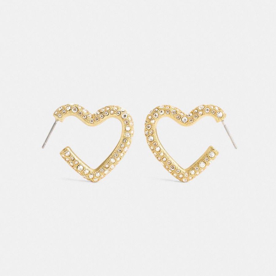 Jóias COACH Pavé Heart Hoop Earrings Feminino Douradas | 70251QGND