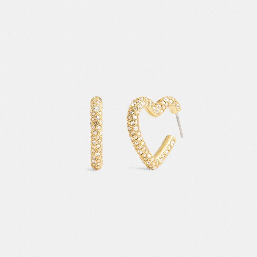 Jóias COACH Pavé Heart Hoop Earrings Feminino Douradas | 70251QGND