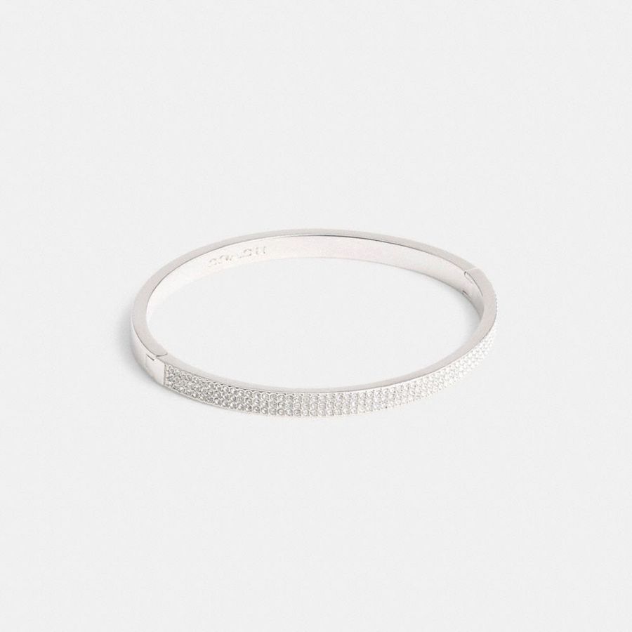 Jóias COACH Pavé Hinged Bangle Feminino Prateadas | 64758UGRZ
