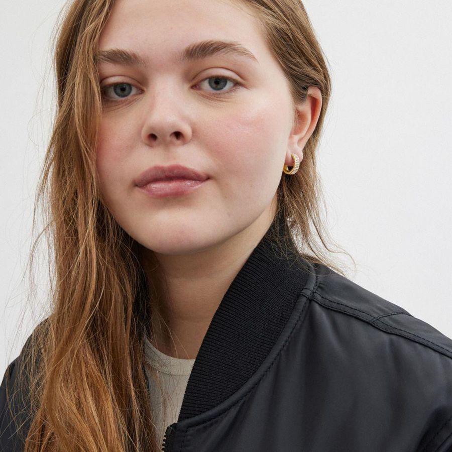 Jóias COACH Pavé Huggie Earrings Feminino Douradas | 40657JMKI