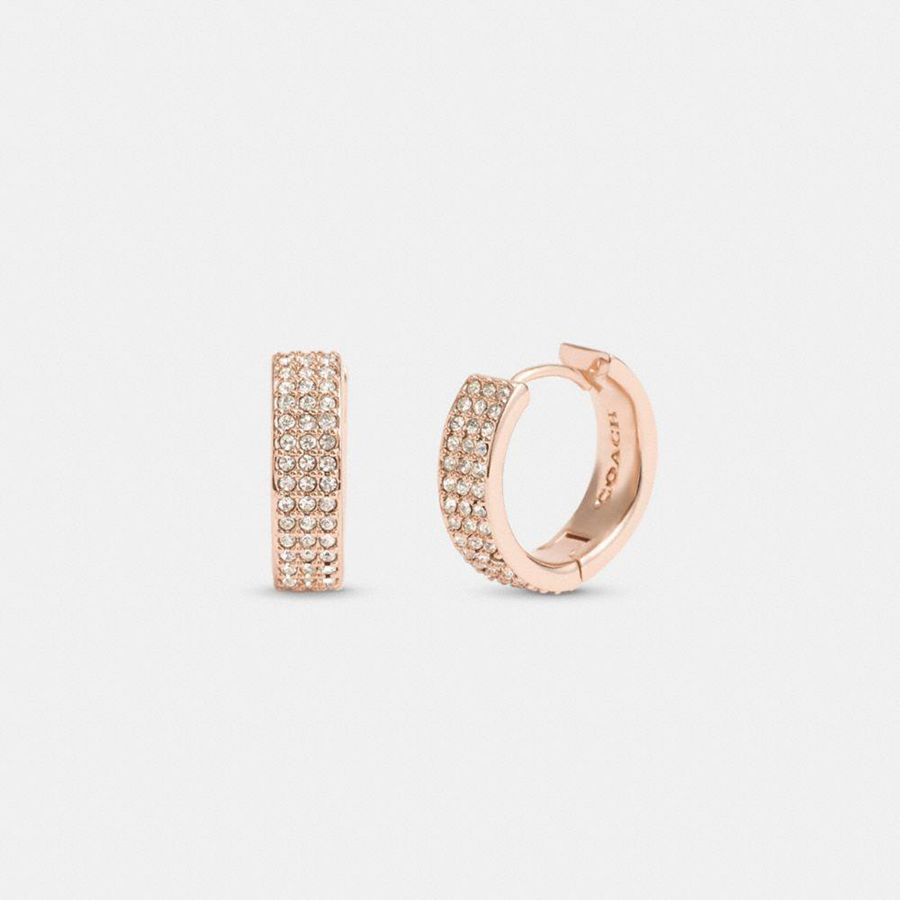 Jóias COACH Pavé Huggie Earrings Feminino Douradas | 40657JMKI