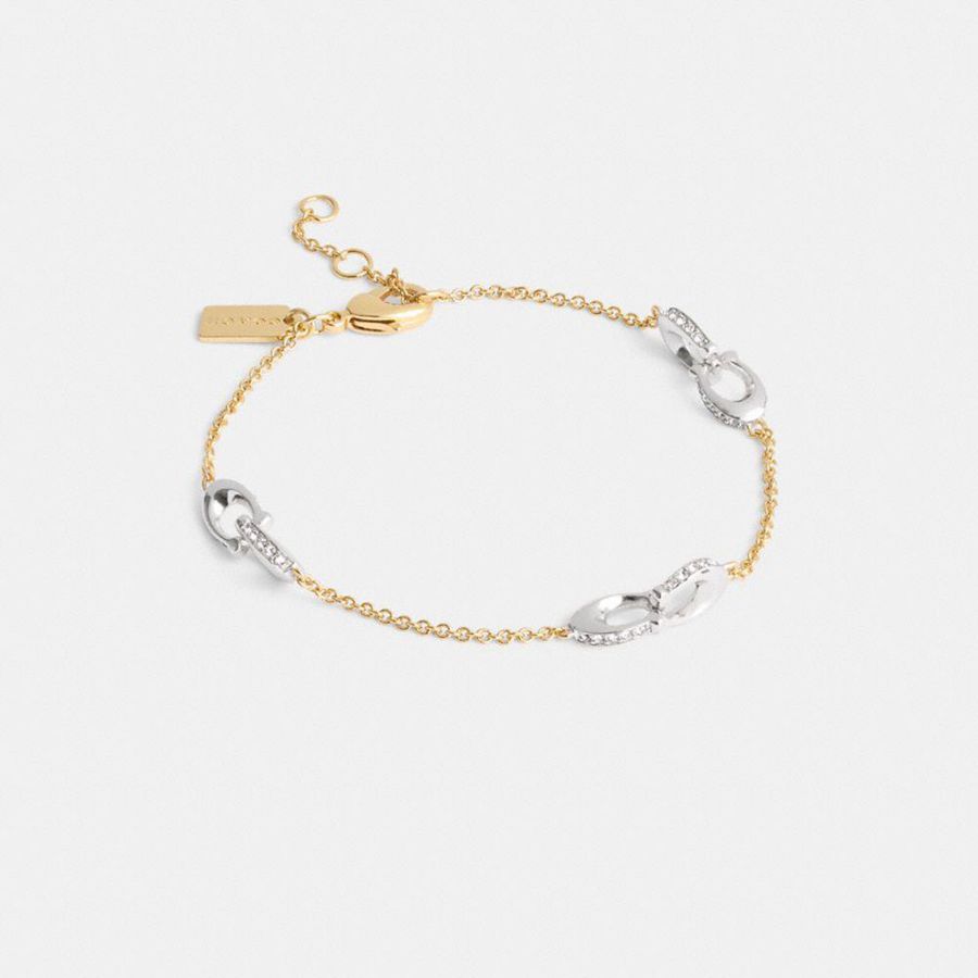 Jóias COACH Pavé Signature Chain Bracelet Feminino Douradas | 69385SAVR