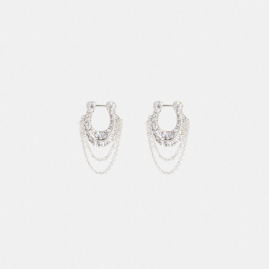 Jóias COACH Pavé Signature Chain Huggie Earrings Feminino Prateadas | 86241HFST