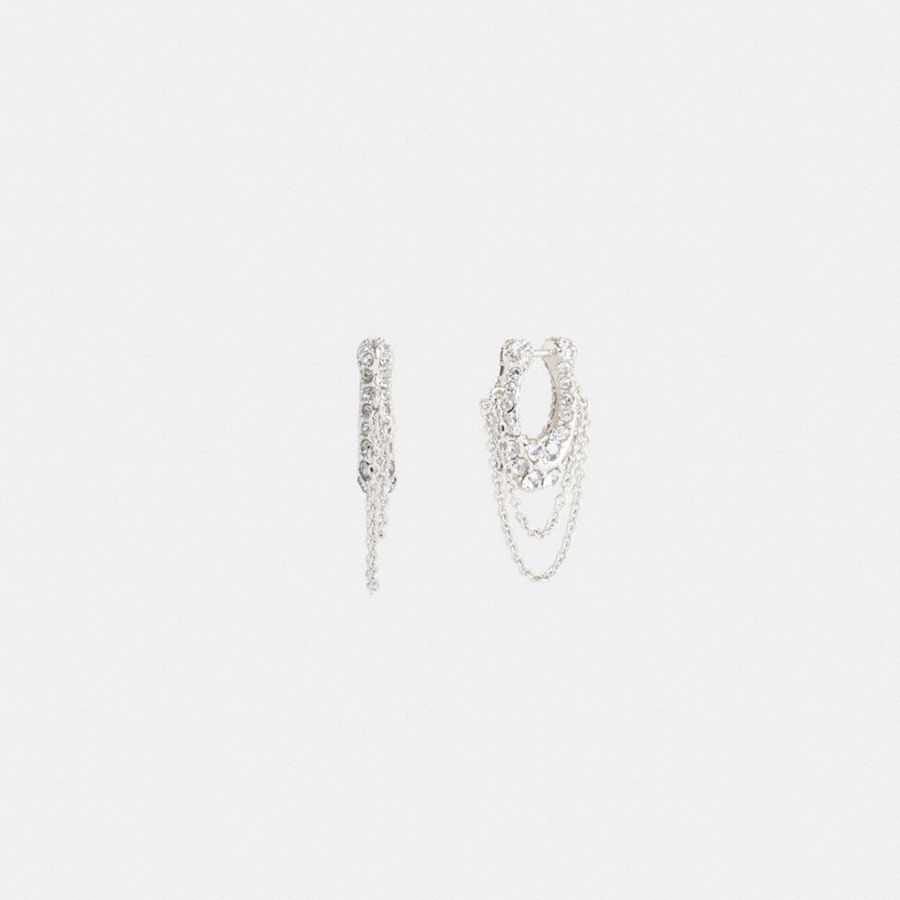 Jóias COACH Pavé Signature Chain Huggie Earrings Feminino Prateadas | 86241HFST