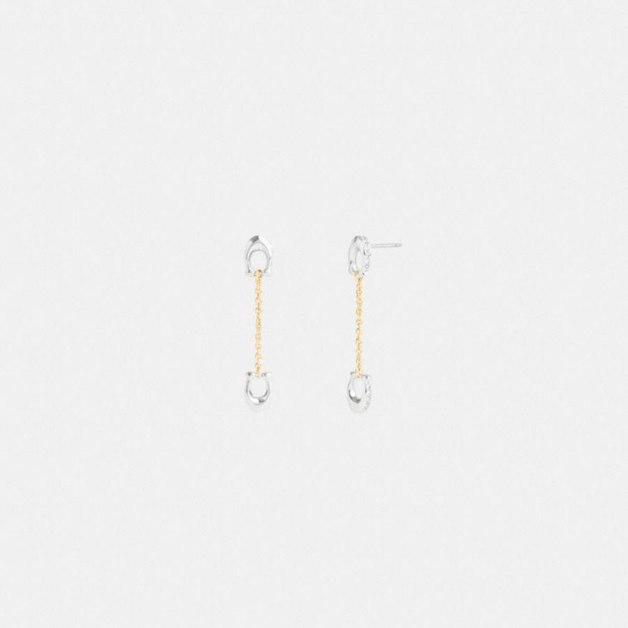 Jóias COACH Pavé Signature Chain Linear Earrings Feminino Prateadas | 85142JQRB