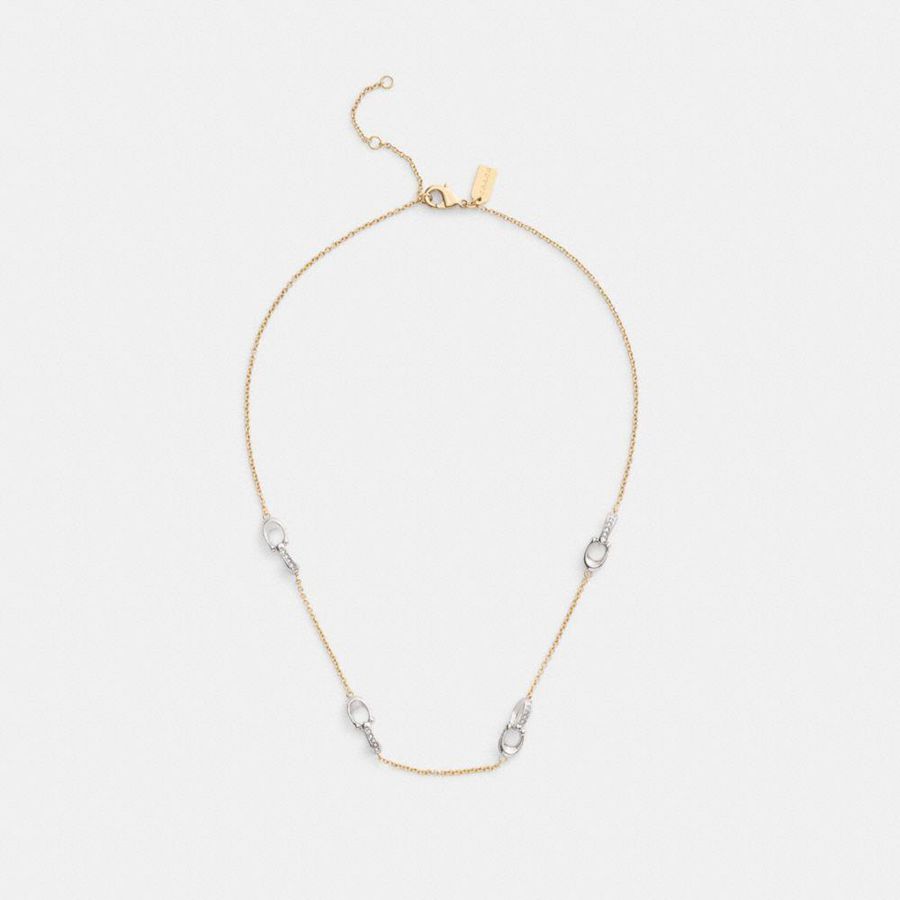 Jóias COACH Pavé Signature Chain Necklace Feminino Douradas | 73850HENJ