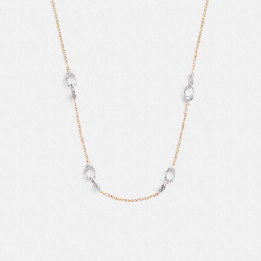 Jóias COACH Pavé Signature Chain Necklace Feminino Douradas | 73850HENJ
