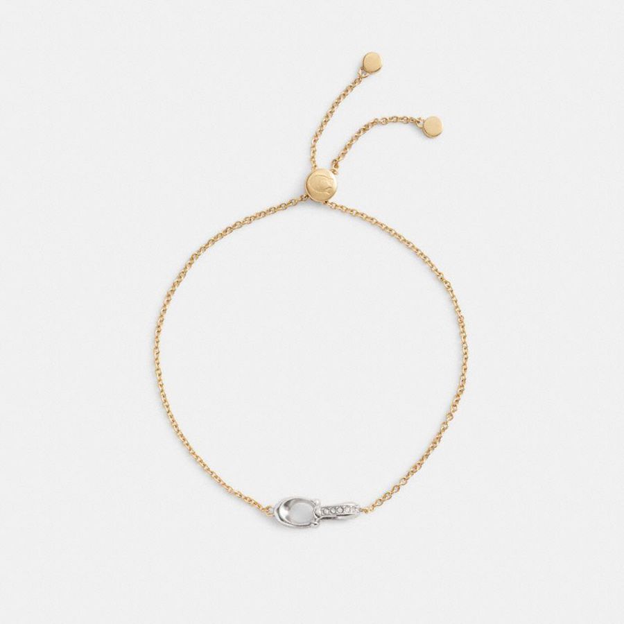 Jóias COACH Pavé Signature Chain Slider Bracelet Feminino Douradas | 57219RTXI