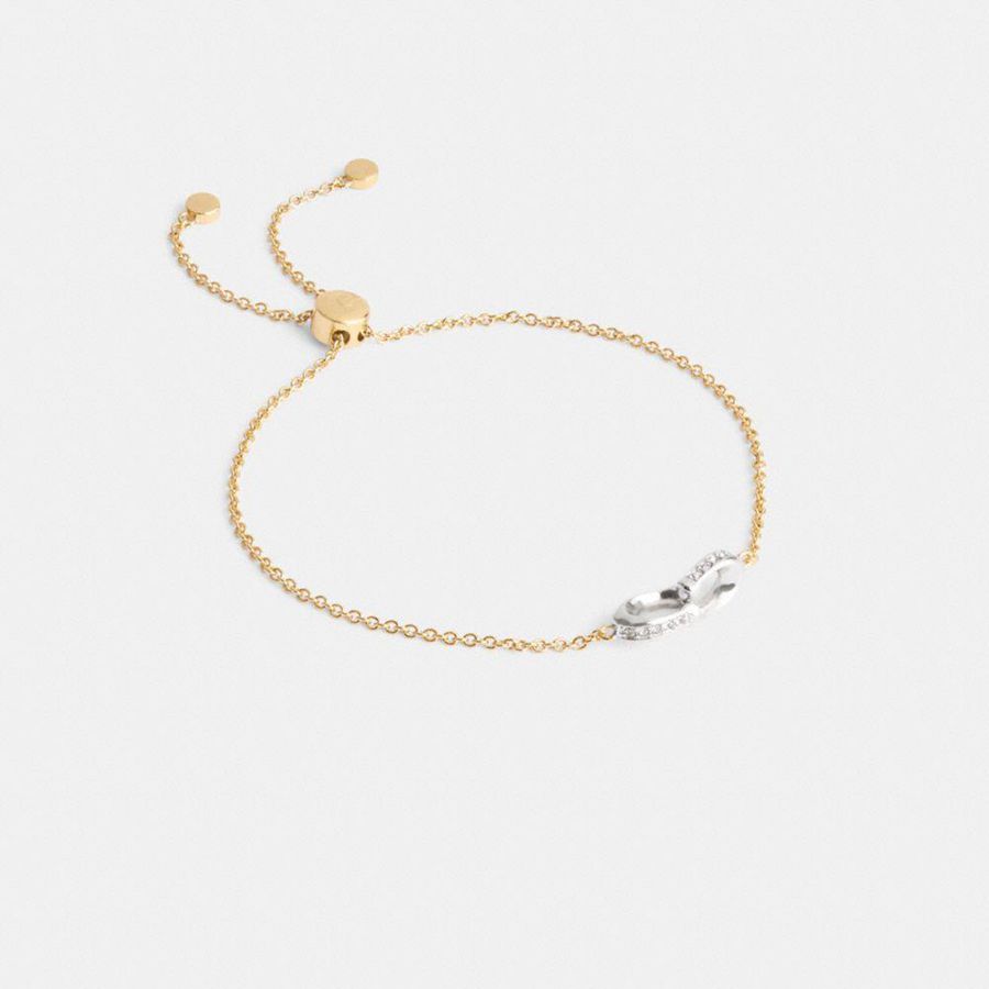 Jóias COACH Pavé Signature Chain Slider Bracelet Feminino Douradas | 57219RTXI
