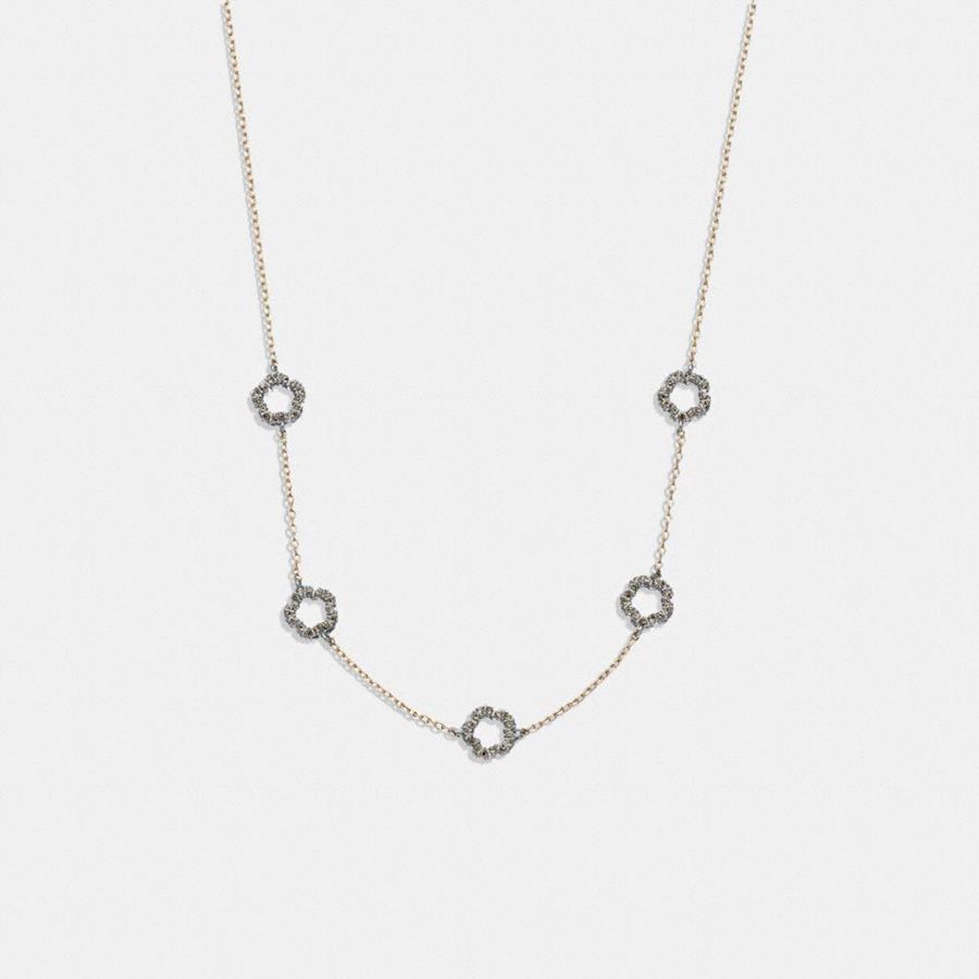 Jóias COACH Pavé Tea Rose Necklace Feminino Douradas | 36251GAHQ