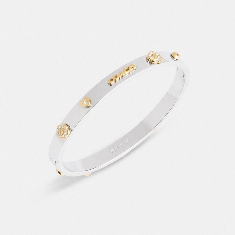 Jóias COACH Pegged Hinged Bangle Feminino Prateadas | 35280USZF