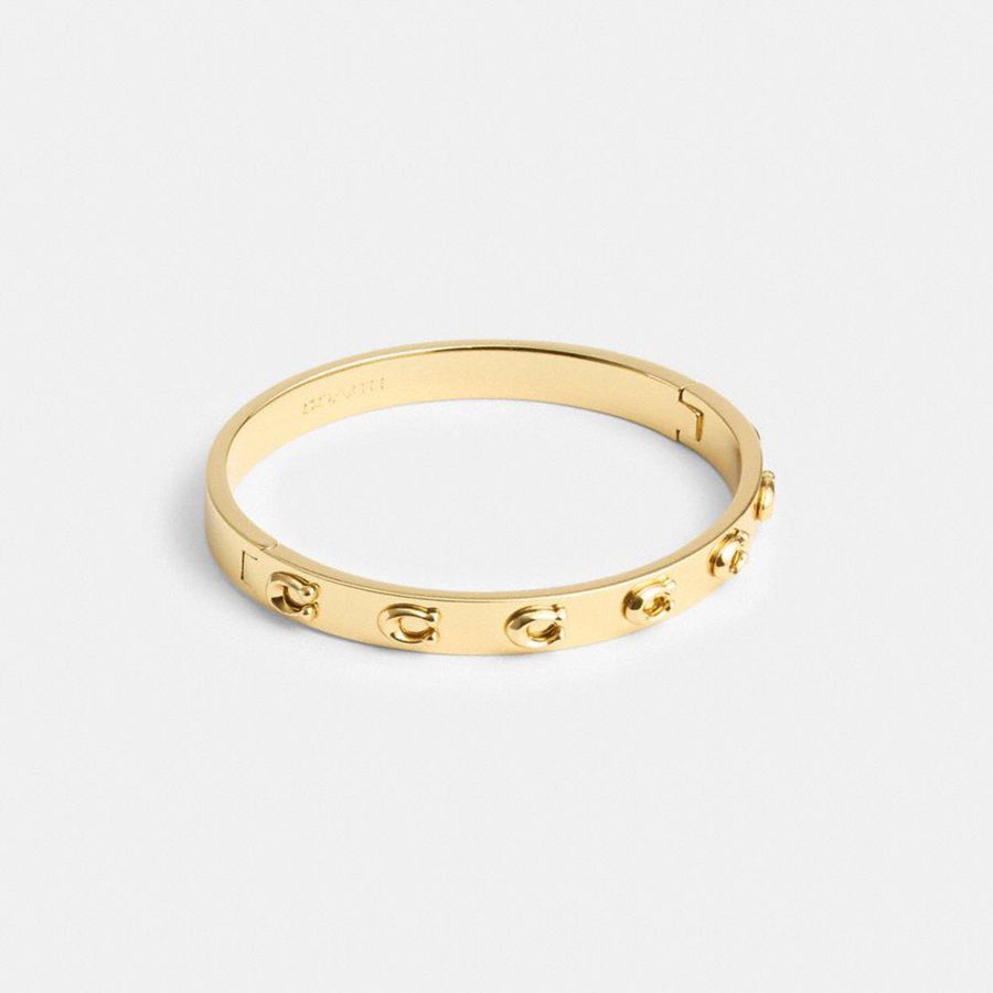 Jóias COACH Pegged Signature Hinged Bangle Feminino Douradas | 74208JSAX